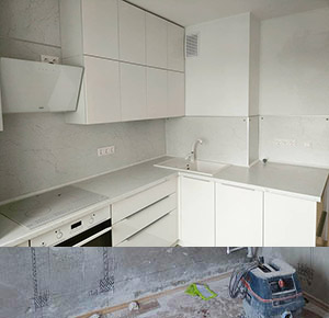 Установка на кухне квартиры розеток, выключателя, светильника и люстры